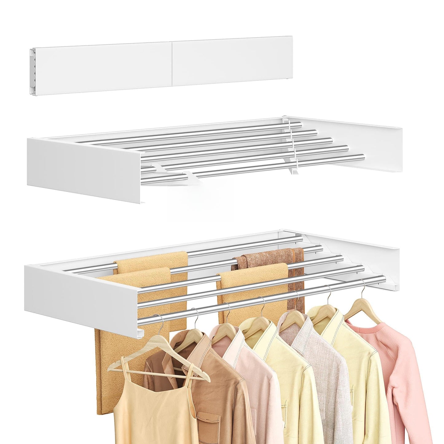 Pie sienas stiprināms veļas žāvētājs SONGMICS, salokāms, 6 stieņi, 80 cm