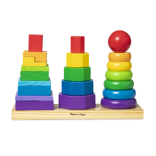 Melissa & Doug geometriskais krautņotājs - koka mācību rotaļlieta ar formām, piemērota bērniem no 2 gadiem.
