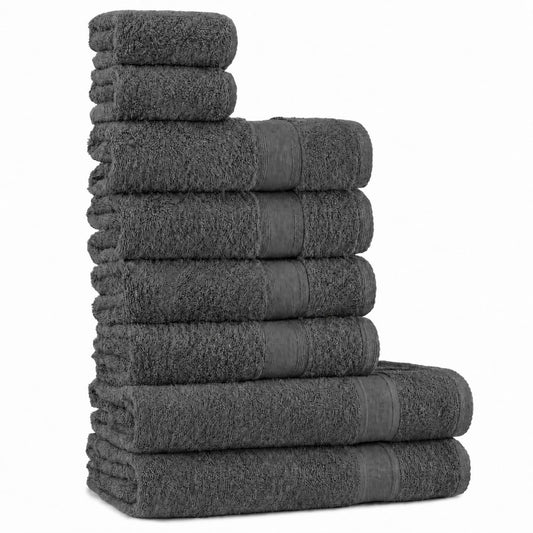 Vannas dvieļu komplekts Tuiste Anthrazit Grau, 8 daļas, 2x vannas dvieļi, 4x roku dvieļi, 2x viesu dvieļi, mīksti un labi uzsūc, pelēks