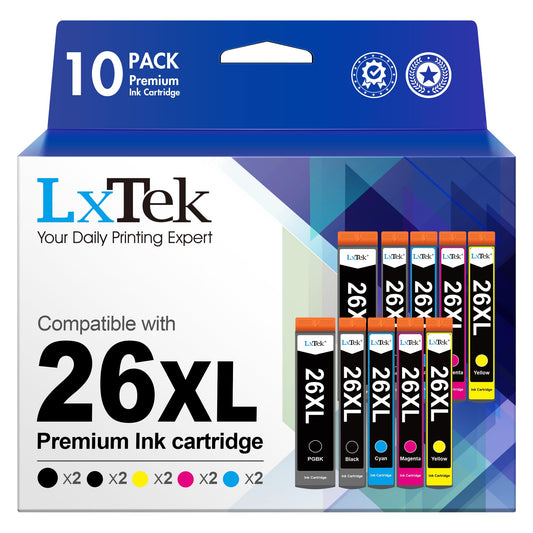 LxTek 26XL printeru kasetnes - saderīgas ar Epson Expression Premium XP-600, XP-620, XP-510, 10 iepakojumi