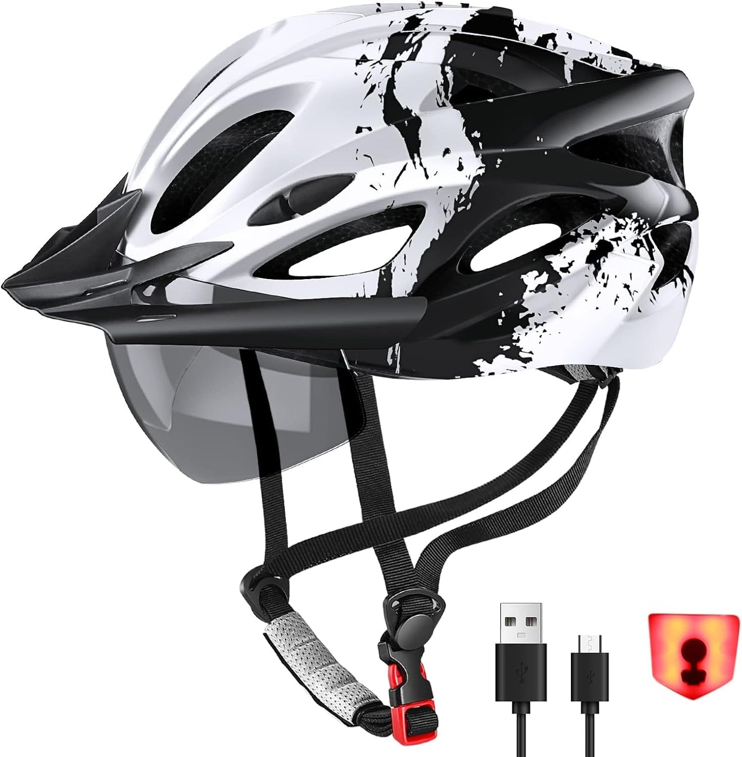 Fahrradhelms pieaugušajiem ar LED apgaismojumu un magnētiskām aizsargbrillēm