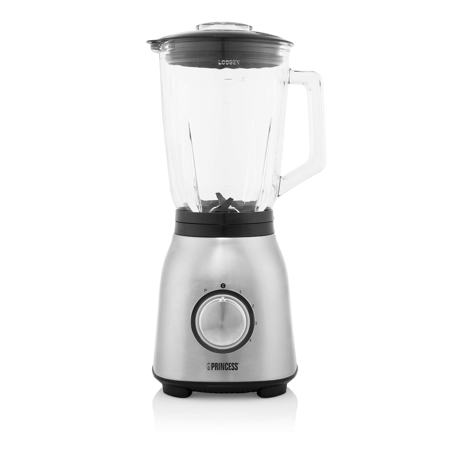 Princess Standmixer - 4 speed levels, pulse function, 6 blades, 1000W, 1.5L glass jar, brushed stainless steel, model 212091