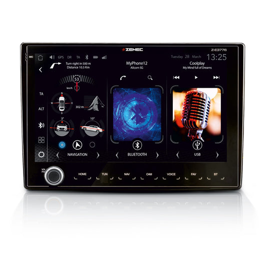 ZENEC Z-E3776 – multimediju sistēma, kas saderīga ar FIAT Ducato, autoradio ar 9“/22,9 cm skārienekrānu, bezvadu Android Auto/Apple CarPlay, DAB+, USB, paplašināma ar kempera navigāciju