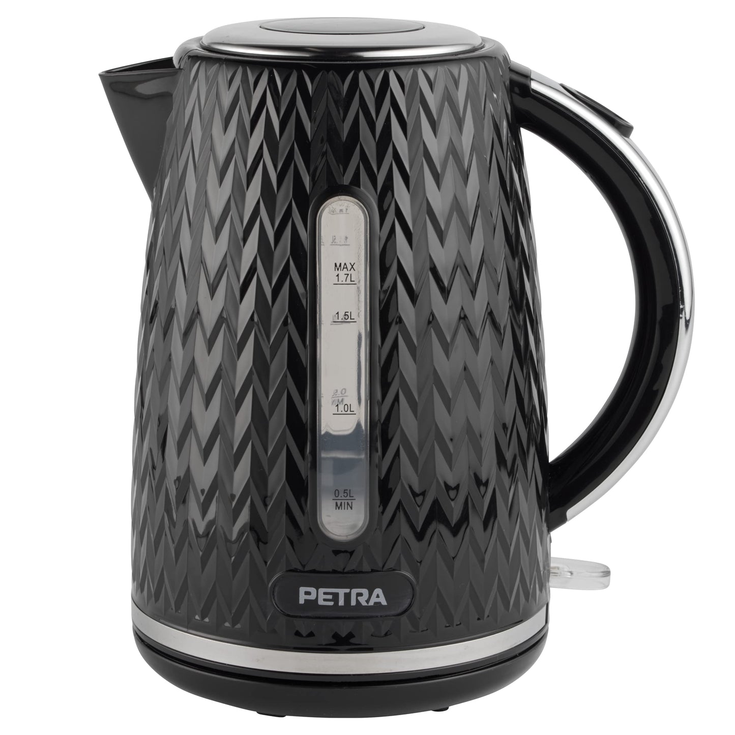 Petra PT3864BLKVDEEU10 Chevron elektriskā tējkanna - 1,7 l, bez BPA, automātiska izslēgšanās, 360° grozāms pamatne, 2200 W