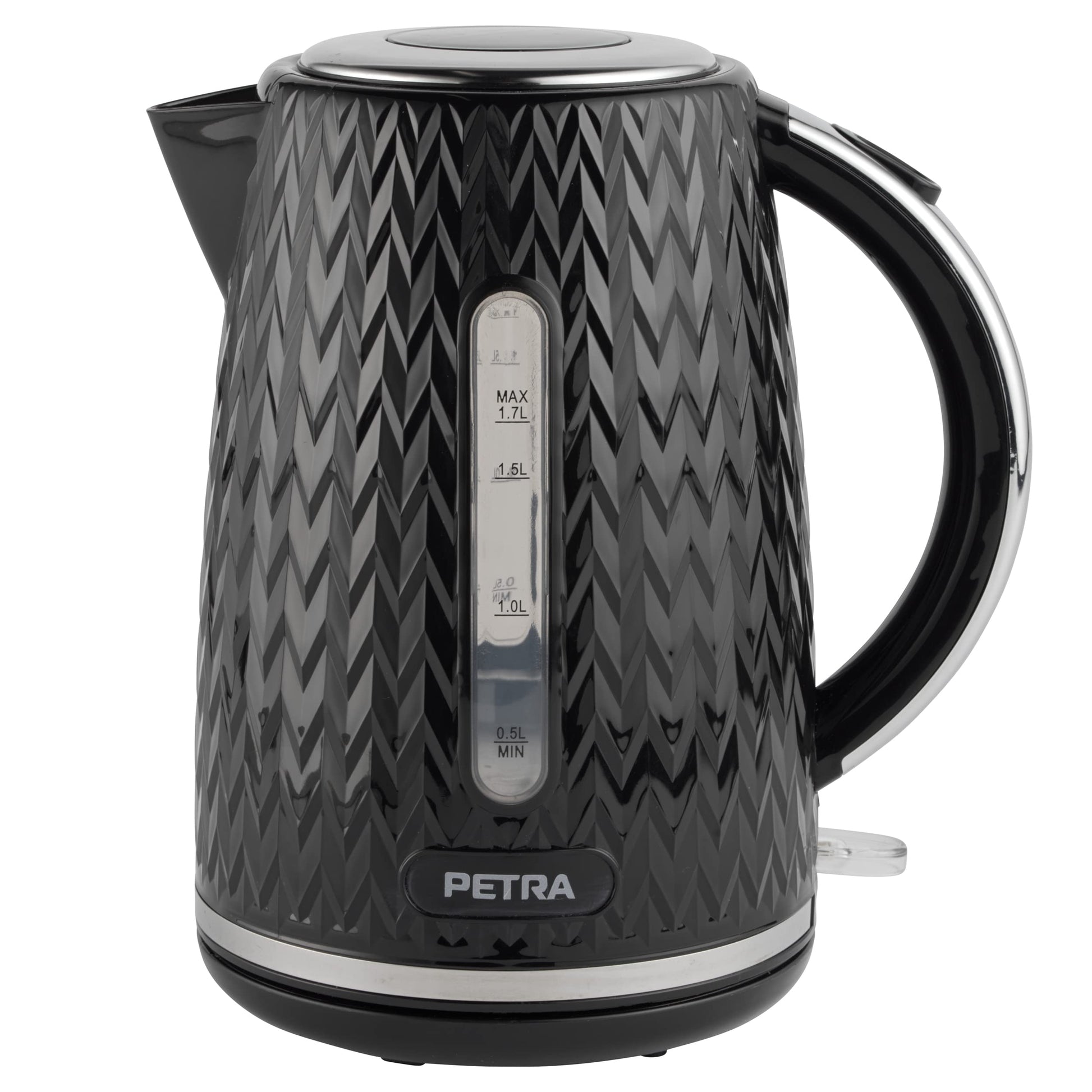 Petra PT3864BLKVDEEU10 Chevron elektriskā tējkanna - 1,7 l, bez BPA, automātiska izslēgšanās, 360° grozāms pamatne, 2200 W