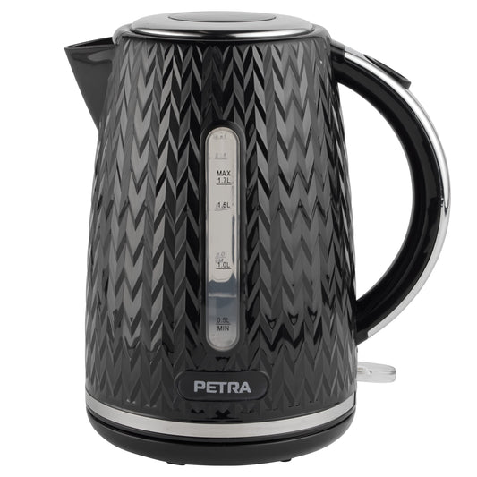 Petra PT3864BLKVDEEU10 Chevron elektriskā tējkanna - 1,7 l, bez BPA, automātiska izslēgšanās, 360° grozāms pamatne, 2200 W