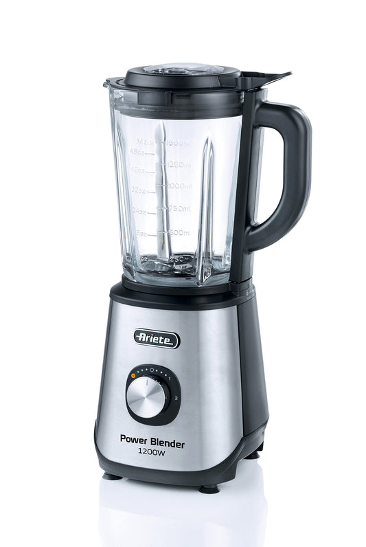 Ariete Power Blender 579 - 1200W, 4 stainless steel blades, 2 speeds + pulse, 1.5L capacity, non-slip feet, silver.