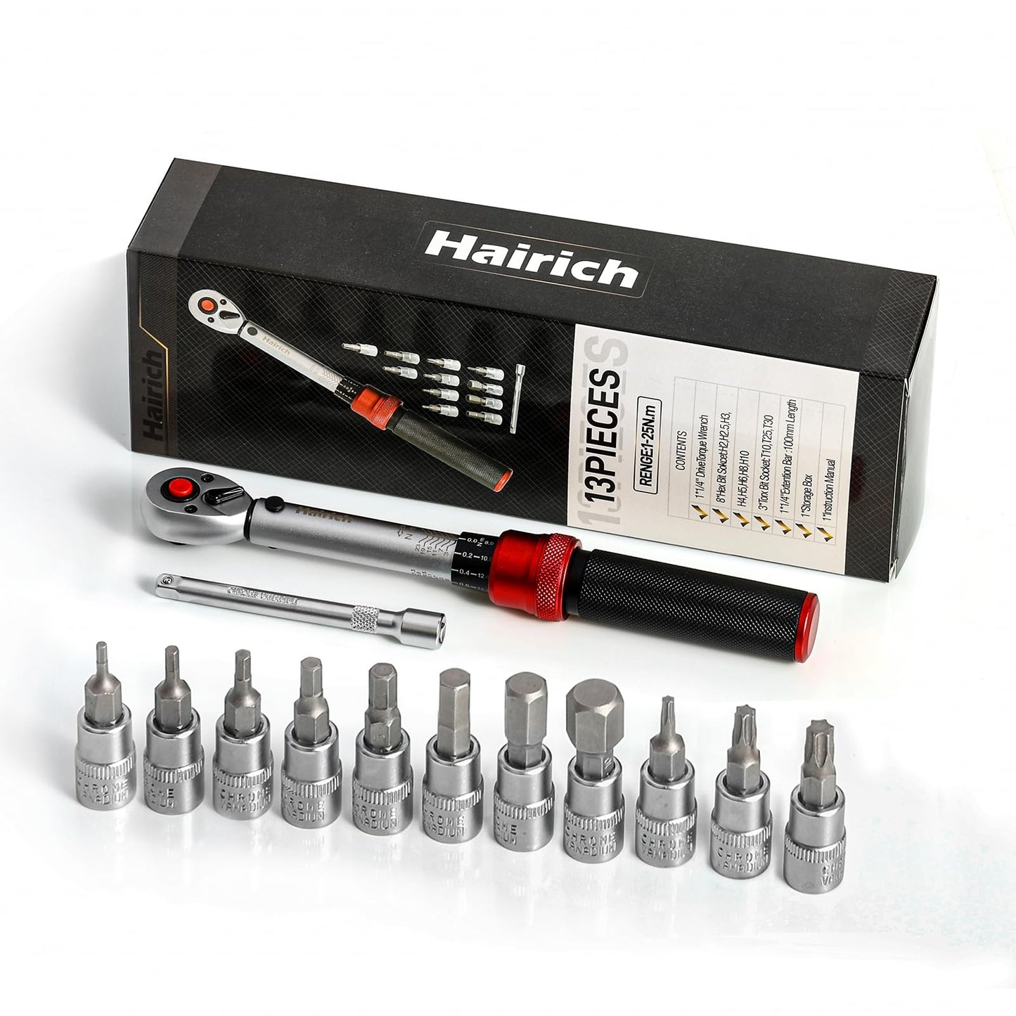 Velosipēda dinamometriskā atslēga Hairich 1/4 collas, 1-25Nm, velosipēda instrumentu komplekts