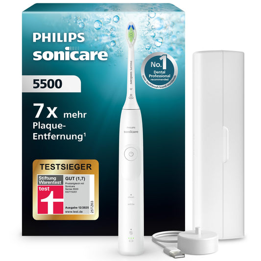 Philips Sonicare 5500 elektriskā zobu birste, skaņas zobu birste ar 2 tīrīšanas režīmiem, spiediena kontrole, EasyStart, SmarTimer un BrushPacer, balta, modelis HX7110/02 [Jauna tehnoloģija]