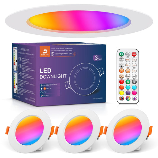 LED iebūvējamais gaismeklis DUSKTEC RGB ar tālvadības pulti, 7 Watt 660LM, 3er komplekts