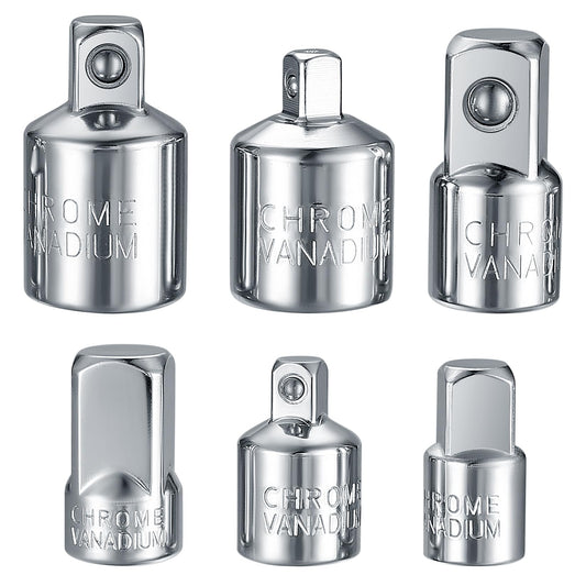 Adapteru komplekts 6 daļ. ligzdas adapteri sprūdratām un uzgaļiem, 1/4" uz 3/8", 3/8" uz 1/4", 3/8" uz 1/2", 1/2" uz 3/8", 1/2" uz 1/4", 1/4" uz 1/2"