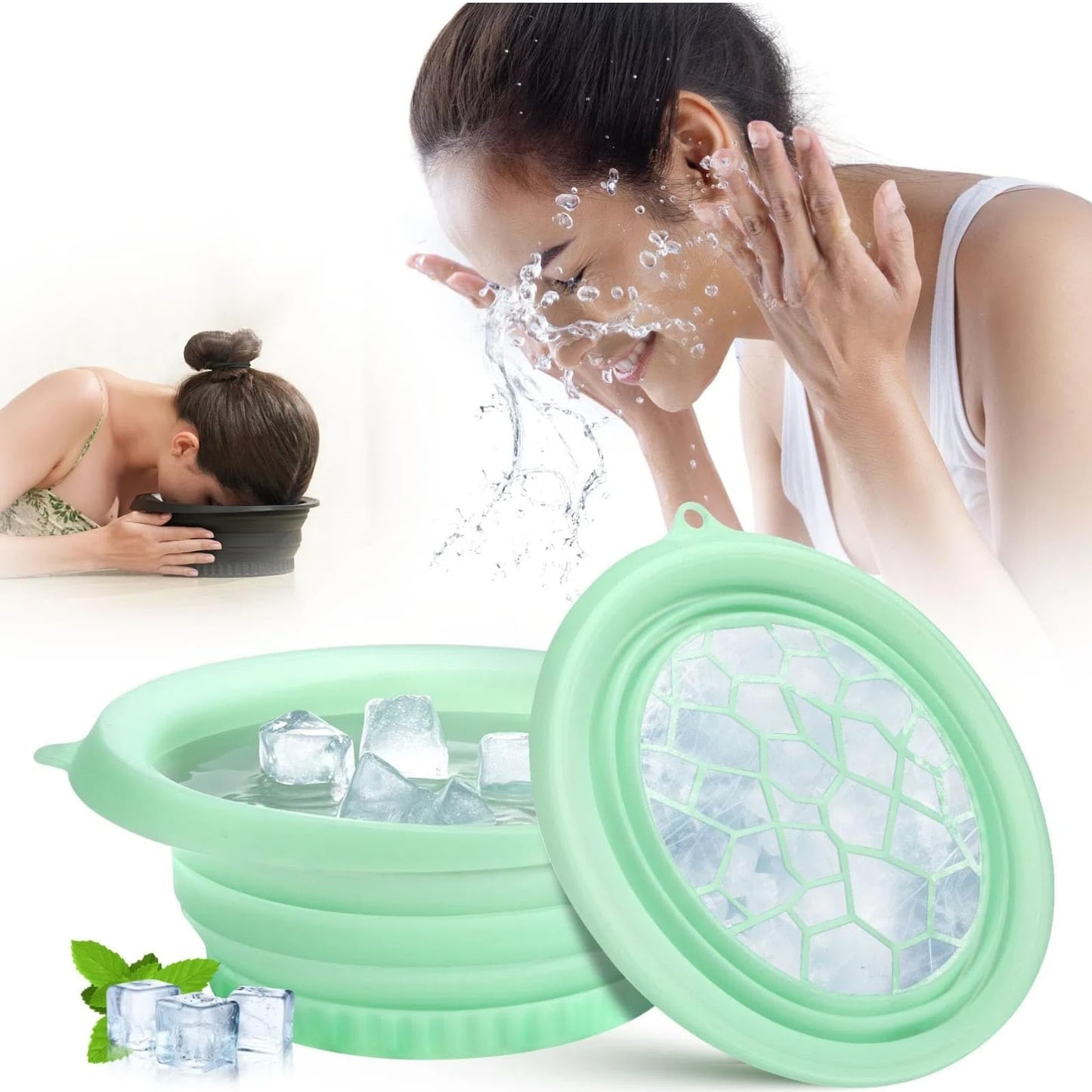 Iebūvēta ledus kubiņu bļoda, Face Ice Bath Bowl, salokāma mazgāšanas bļoda, bļoda sejas ledus vannai, ātri dzesējoša ledus bļoda, silikona mazgāšanas trauks, vannas istabas aksesuārs
