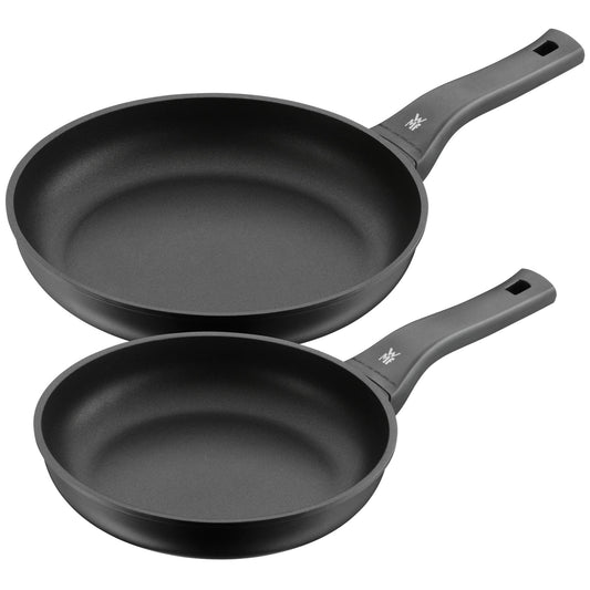 WMF PermaDur Excellent Induction Pan Set - 28cm & 24cm, coated aluminum, plastic handle with flame protection.