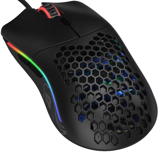 Glorious Gaming Model O - ultra-lightweight 67g honeycomb design, RGB lighting, Pixart 3360 sensor, Omron switches, matte black.