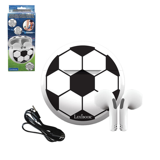 Lexibook futbols bezvadu stereo austiņas - augsta skaņas kvalitāte, integrēts mikrofons, skārienvadība, balts/melns