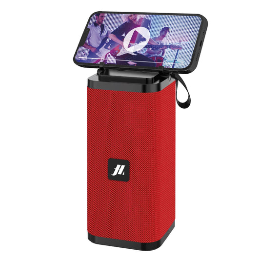 MUSIC HERO SBS bezvadu skaļrunis - 6W, pārnēsājams, MicroSD, USB, AUX, telefona statīvs, uzlādes kabelis, sarkans