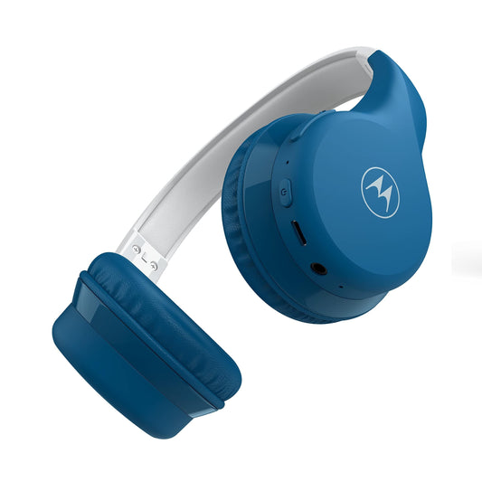 Motorola Sound Moto JR300 - Bluetooth bērnu austiņas ar skaļuma ierobežojumu un audio sadalītāju, zils/pelēks