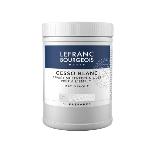 Gesso Lefranc & Bourgeois 300658, balts, universāls gruntskrāsas akrila krāsām, gatavs lietošanai, matēts, necaurspīdīgs, sedzošs, audeklam, papīram, akmenim, kokam, ģipsim, 500 ml trauks