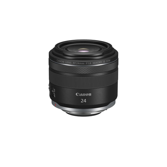 Canon objektīvs RF 24mm fiksētā fokusa F1.8 Makro is STM (5 pakāpju attēla stabilizators, automātiskā fokusa motors, SuperSpectra, plašais leņķis, STM motors, saderīgs ar iekšējo stabilizāciju un līdz 6,5 pakāpēm) melns