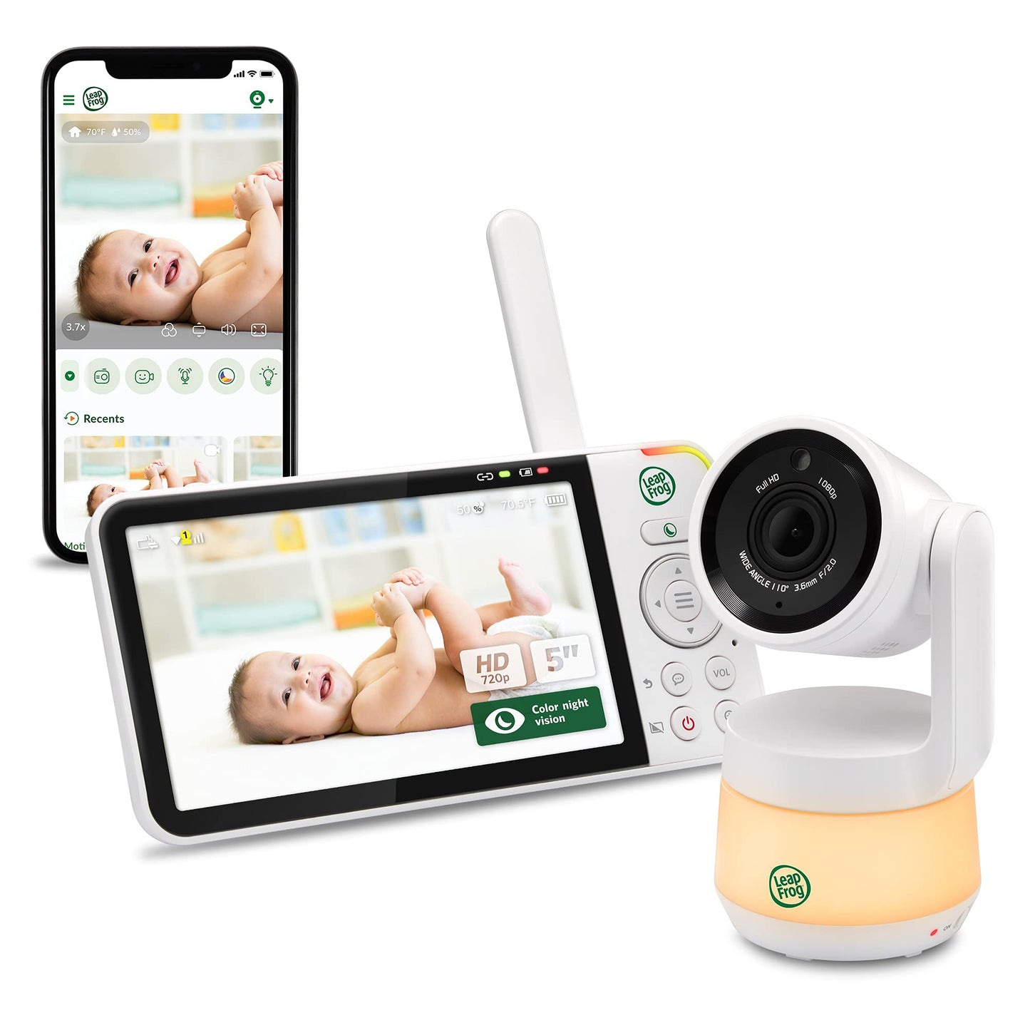 LeapFrog LF925HD viedoklis baby monitors ar Wi‑Fi, 1080p, 360° pagriešana, 8X tālummērs, 5" LCD displejs