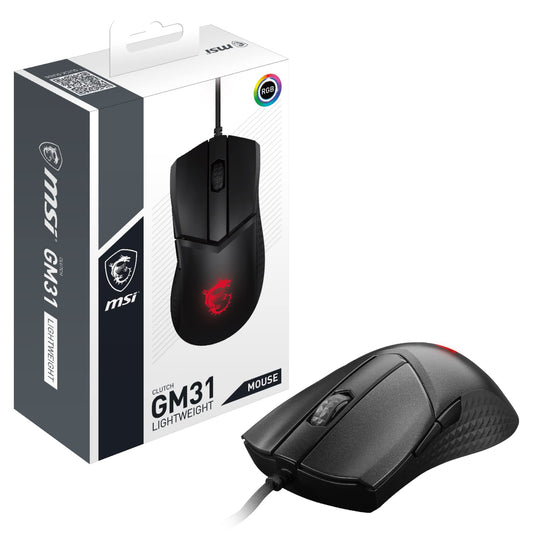 MSI Clutch GM31 - 12,000 DPI optical sensor, 60M+ OMRON clicks, 6 buttons, RGB Mystic Light, 58g, wired, black