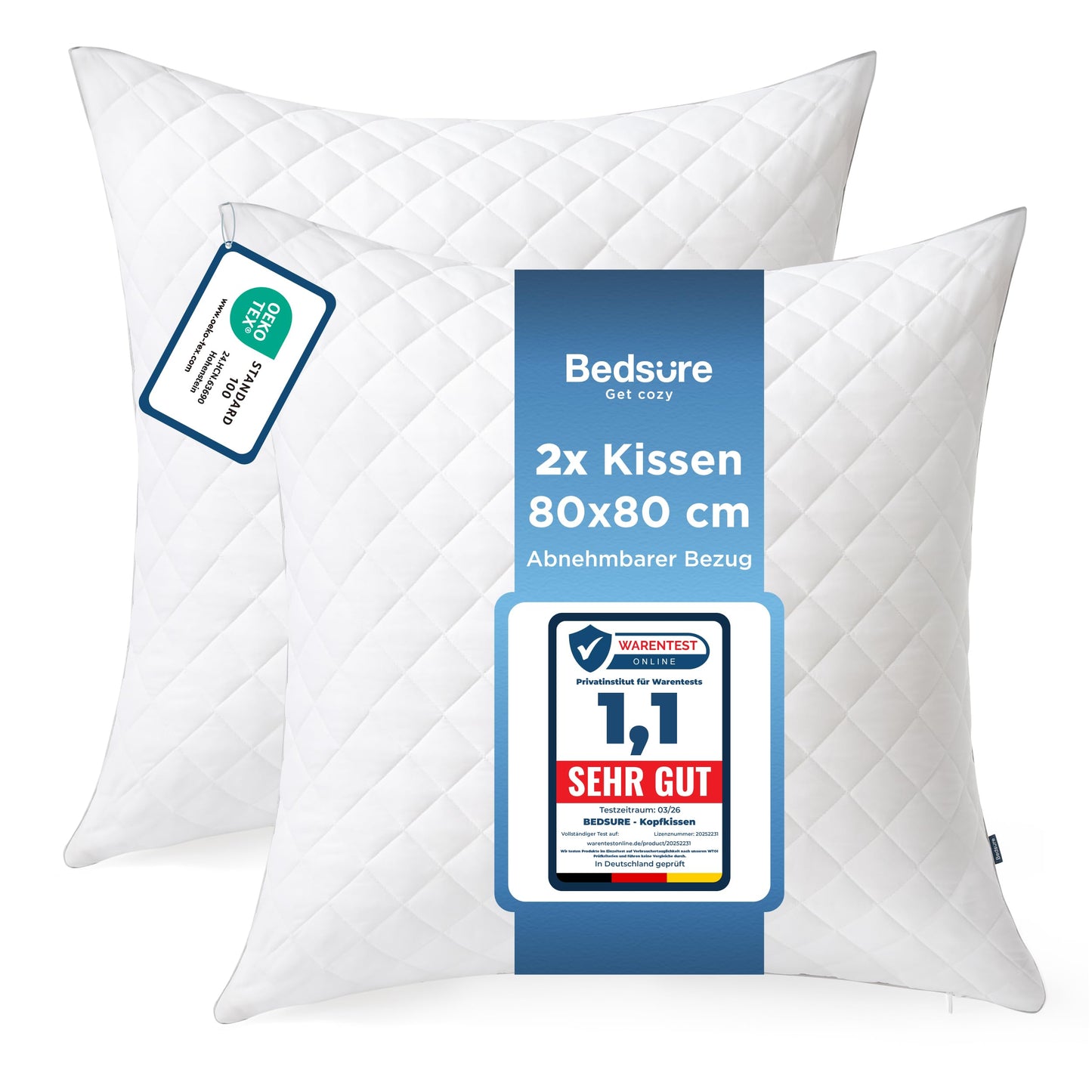 Kopfkissen 80x80 2 gab. komplekts BEDSURE - spilvens 80x80, ideāli piemērots alerģiskiem cilvēkiem