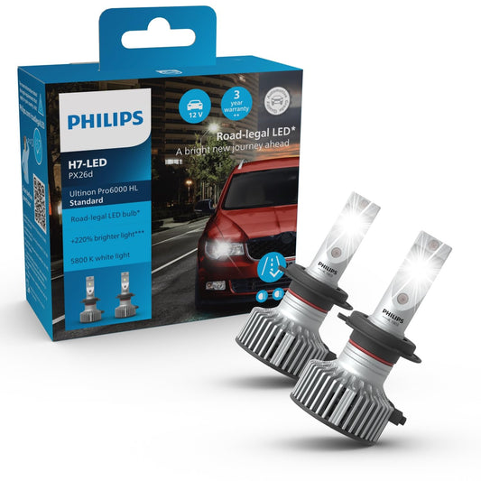 Philips Ultinon Pro6000 standarta H7-LED priekšējās gaismas spuldze ar ceļu atļauju*, +220% gaišāka gaisma**
