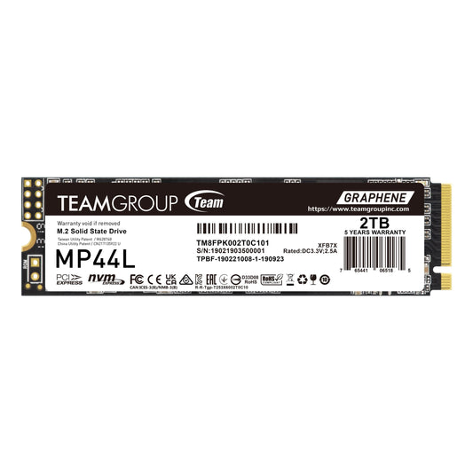 TEAMGROUP MP44L 2TB NVMe SSD - 4800MB/s read, 4400MB/s write, M.2 2280, PCIe Gen 4x4 for laptops and desktops.