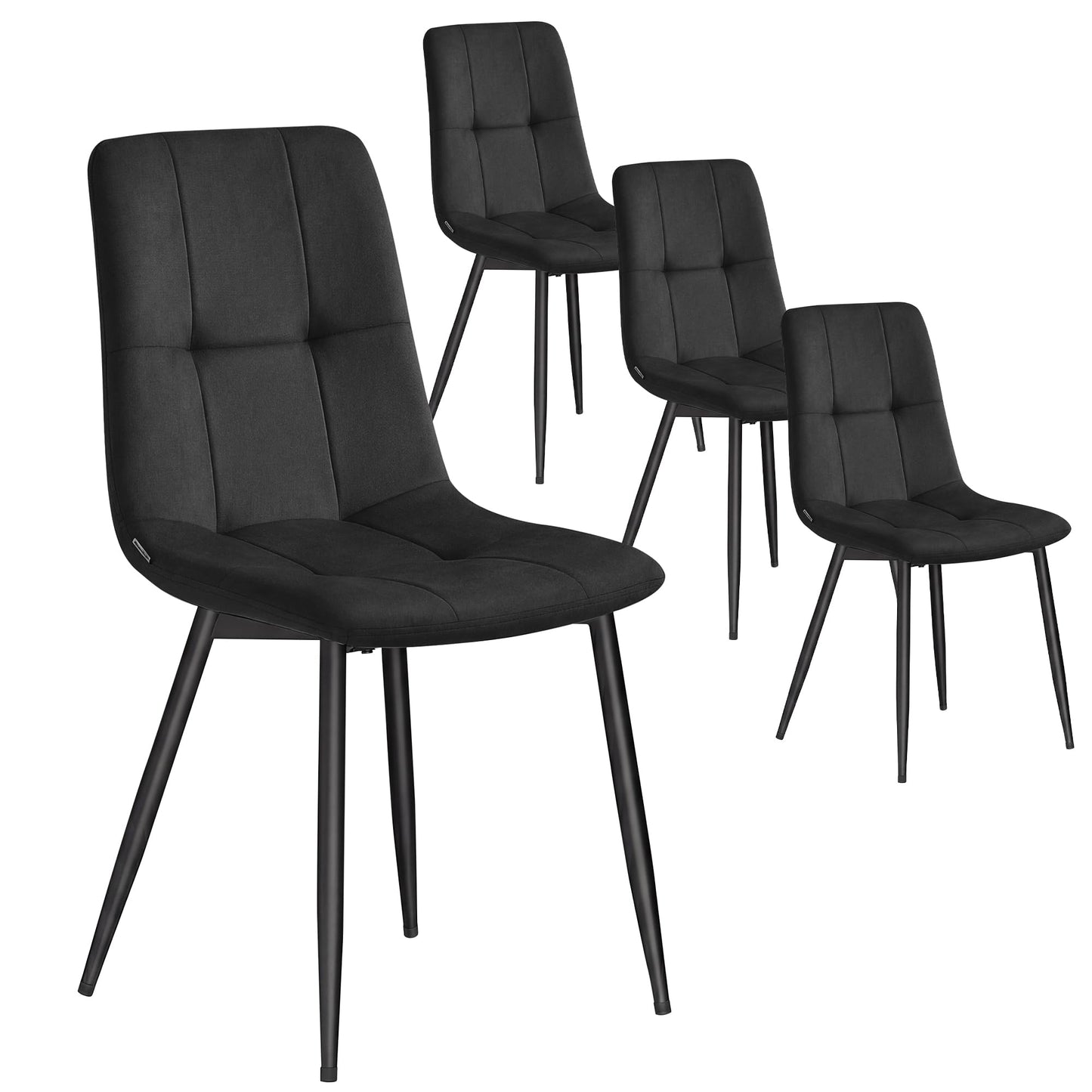 VASAGLE samta ēdamistabas krēsli, virtuves krēsli līdz 120 kg, ar regulējamām kājām, moderni, polsterēti, viesistabai, 4 gab., tintes melni KDC080BH01