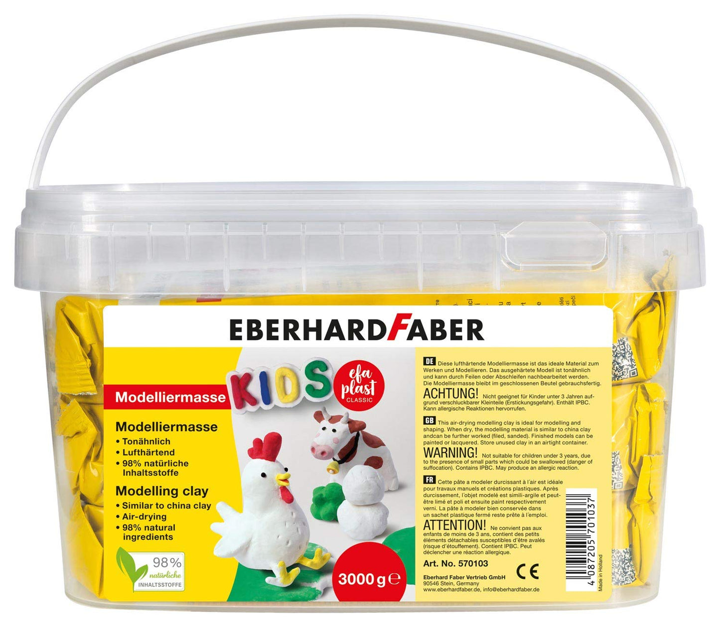 Modelēšanas masa Eberhard Faber 570103, gaisā žūstoša balta, 3 kg, EFA Plast Kids, uz māla bāzes