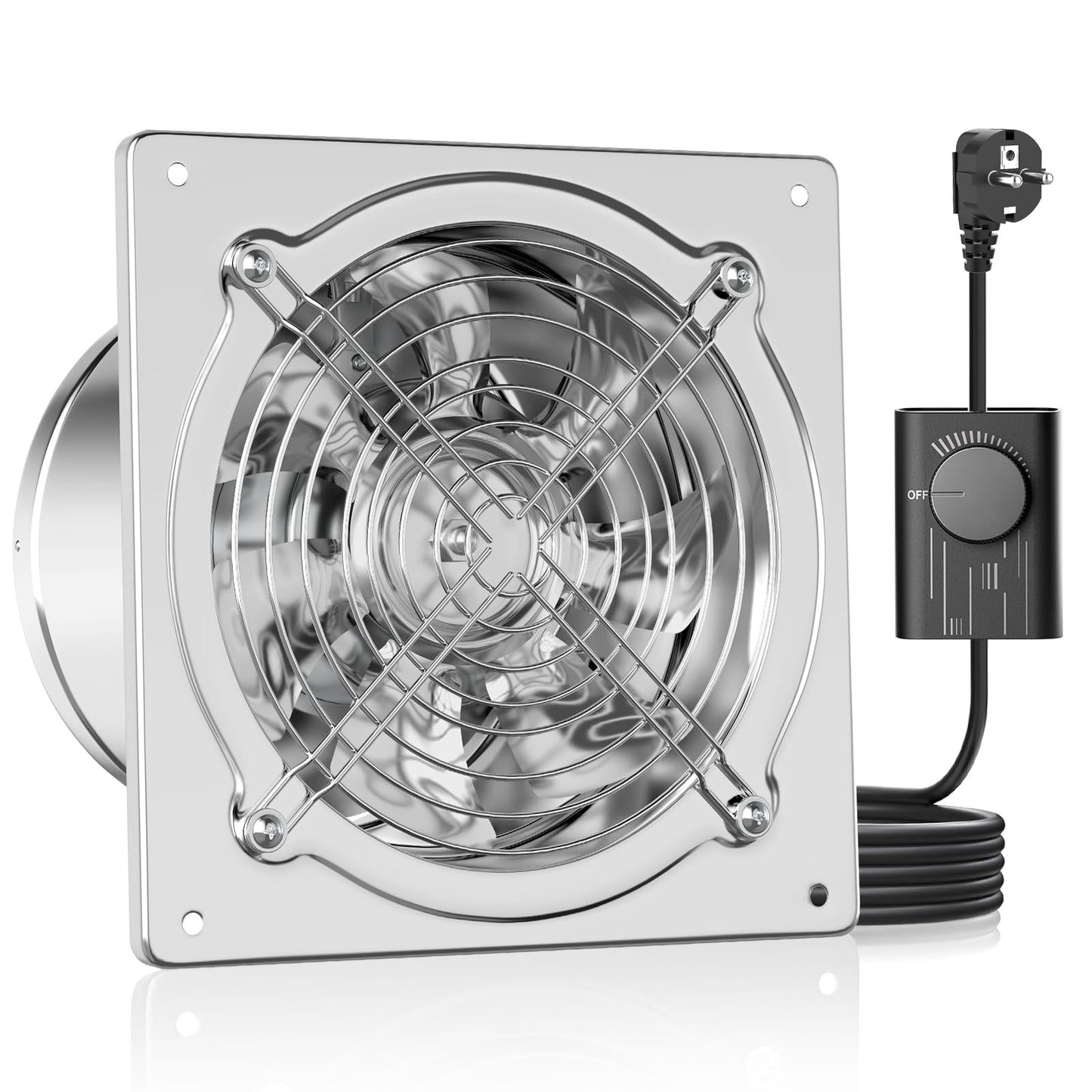 Abluftventilator HG Power 250mm, 1680m³/h sienas ventilators ar atpakaļplūsmas klapi, jaudīgs ar ES spraudni virtuvei, vannas istabai, garāžai, pagrabam
