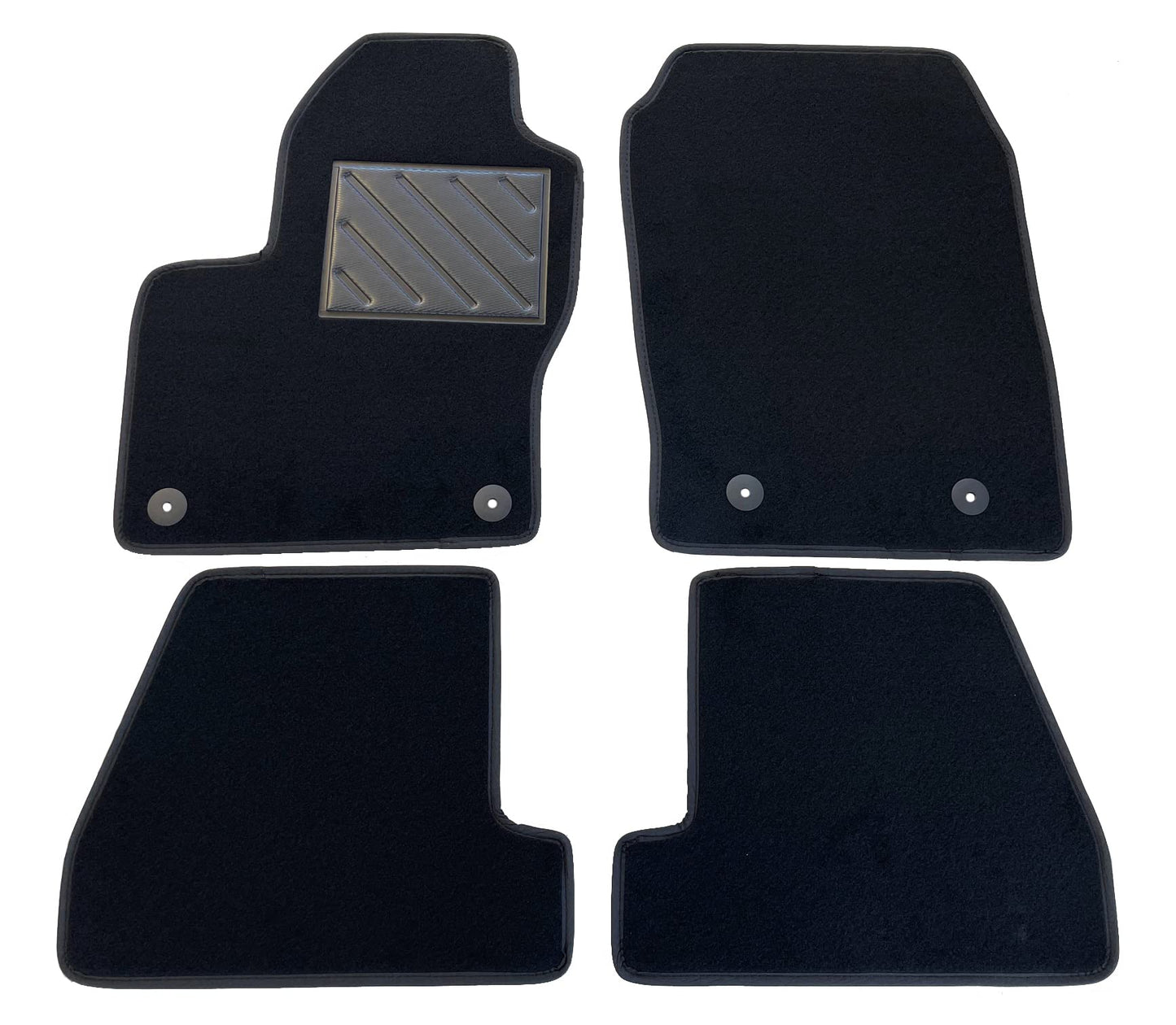 Paklājiņi Opel Adam 2013-2019, precīzi pielāgoti, papēža aizsargi no pastiprināta gumijas ar stiprinājuma pogām.