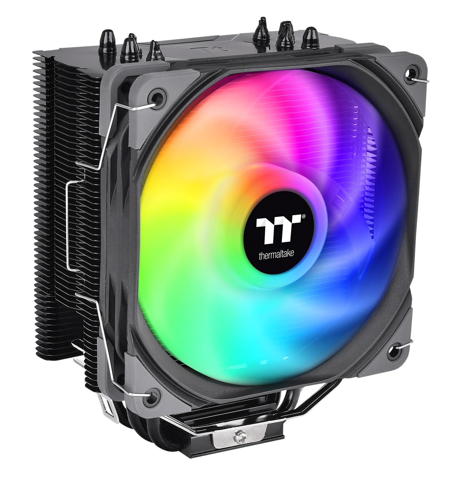 Thermaltake UX200 SE - Black air cooler with ARGB lighting and 5V motherboard sync features.