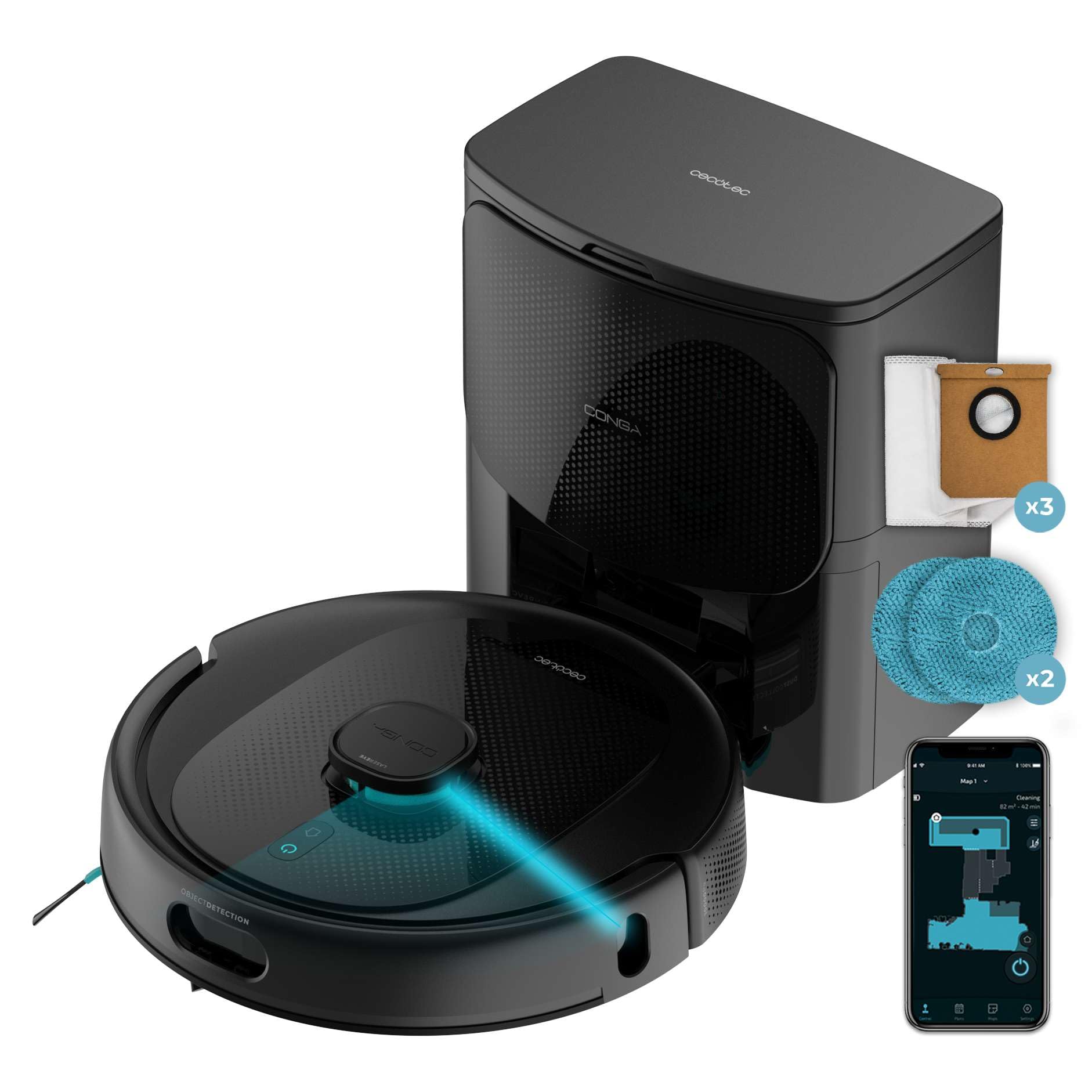 Cecotec Conga 9990 AI Spin Revolution - 10,000 Pa suction, laser navigation, automatic emptying, AI, 240 min battery life.