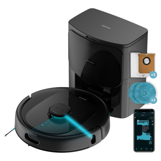Cecotec Conga 9990 AI Spin Revolution - 10,000 Pa suction, laser navigation, automatic emptying, AI, 240 min battery life.