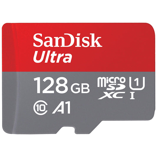 SanDisk Ultra Android microSDXC UHS-I atmiņas karte 128 GB + adapteris (viedtālruņiem un planšetdatoriem, A1, Class 10, U1, Full HD video, līdz 140 MB/s lasīšanas ātrums) vienreizēja iepakojuma