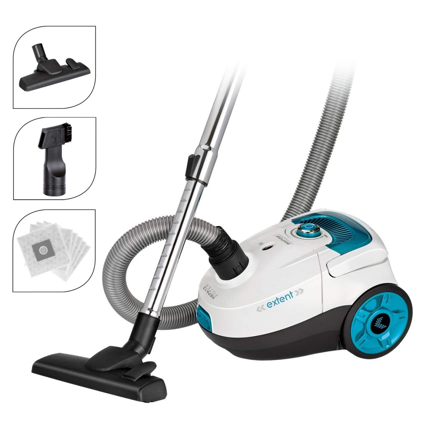 MPM MOD-27 putekļsūcējs - 3L, 7m kabelis, HEPA 13 filtrācija, 700W, 6 maisi, 5 pakāpju filtrācija, balts.