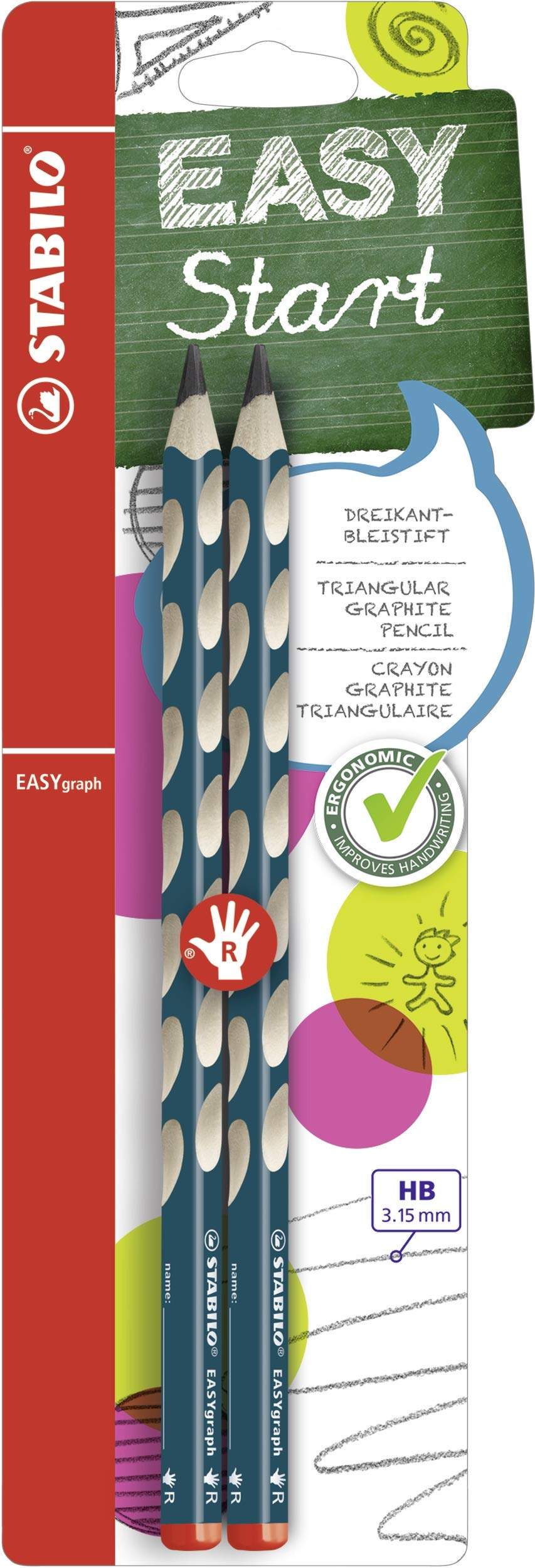 Ergonomisks trijstūra formas zīmulis labročiem STABILO EASYgraph