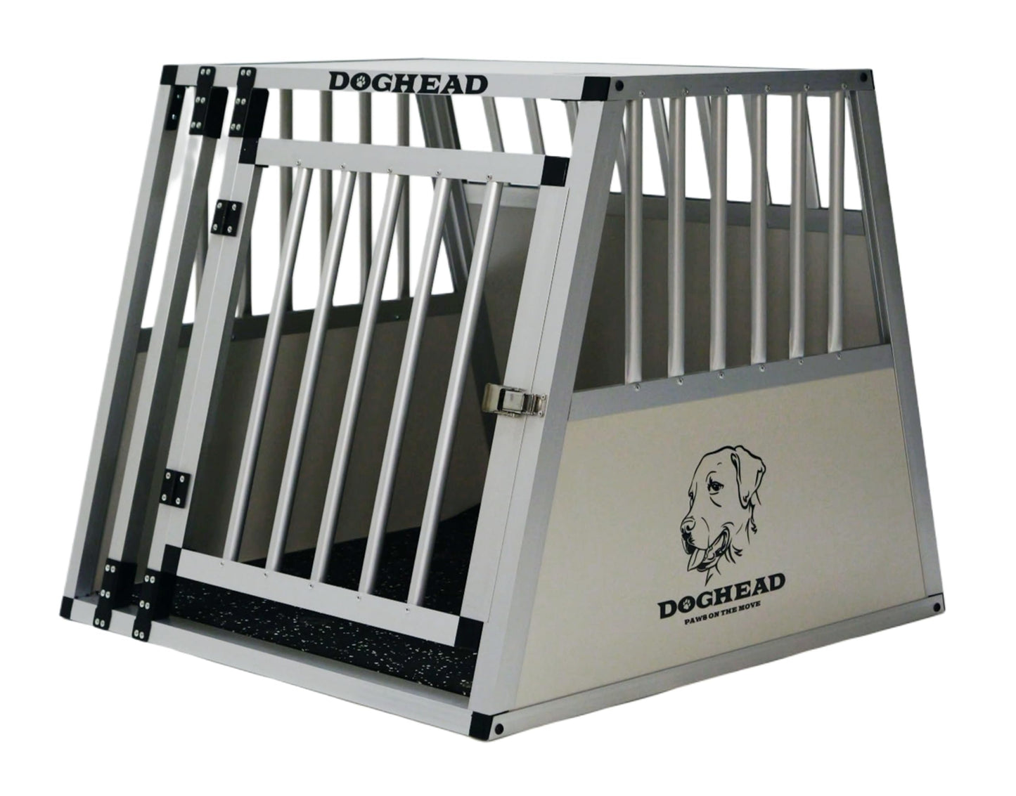 Suņu transporta kaste DOGHEAD Comfort Single 70x75x63 cm, pelēka/sudraba, alumīnijs, abpusēji slīpa 75°