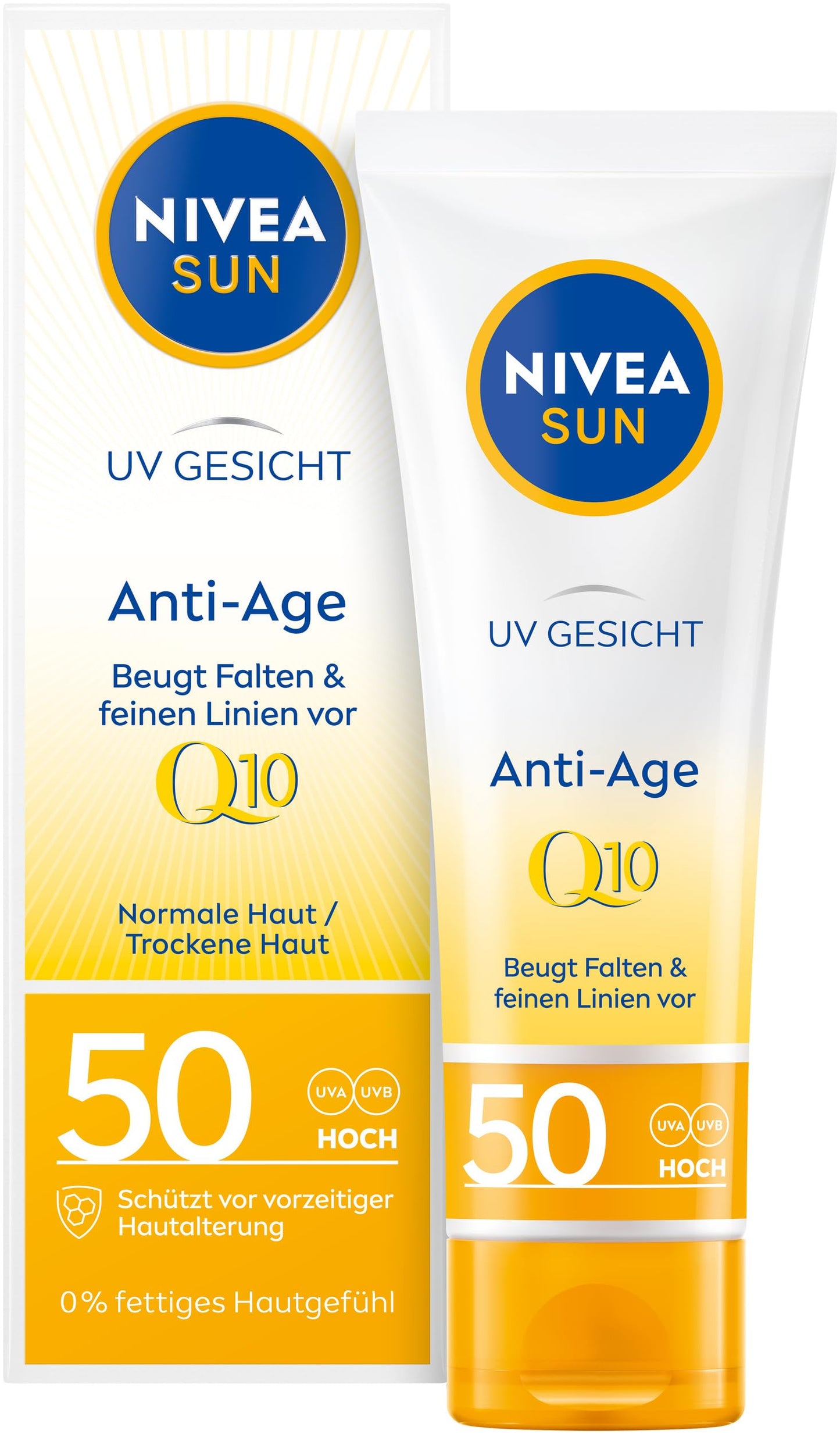 Saules aizsargkrēms sejai NIVEA SUN UV Gesicht Q10 Anti-Age ar LSF 50 (50 ml), mitrinošs sejas krēms pret grumbām ar aizsardzību pret UVA/UVB stariem