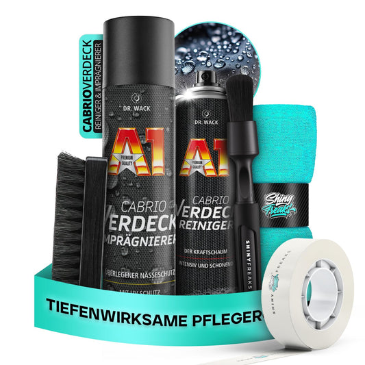 Auto apstrādes māls Dr. Wack A1 Cabrio un tīrīšanas komplekts 2 x 400 ml - premium kabrio jumta tīrīšanas un impregnēšanas aerosols visiem jumta tipiem, intensīvai tīrīšanai un saudzīgai kopšanai, 6 daļas