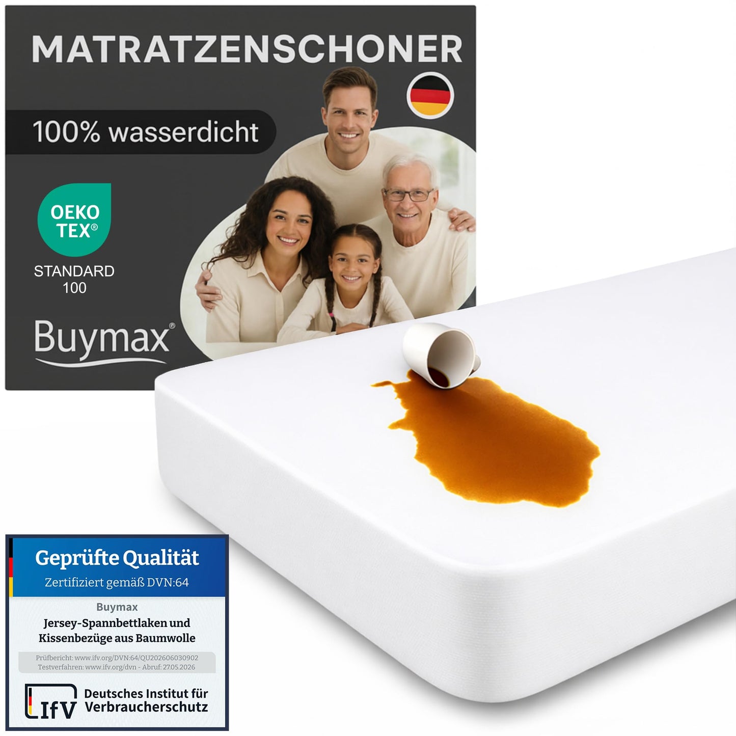 Buymax matracis pārvalks 90x200 cm, ūdensnecaurlaidīgs, bez čaboņas, elpojošs, pretērču, mazgājams