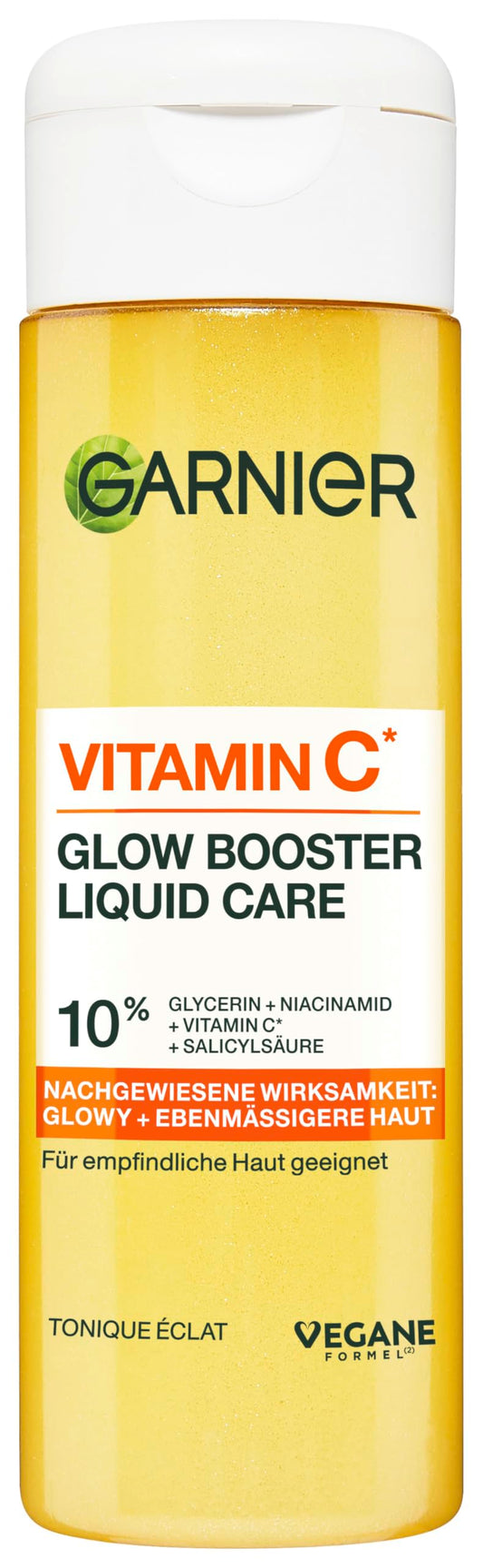 Sejas toniks ar C vitamīnu Garnier Vitamin C Glow Booster Liquid Care, niacinamīdu un salicilskābi, starojošam un vienmērīgam ādas tonim, tūlītējai mitrināšanai, vegānisks, 120ml