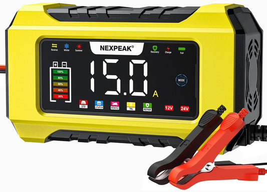 NEXPEAK NC215 15A 12V 24V automašīnas akumulatora lādētājs automašīnām, kravas auto, motocikliem un laivām
