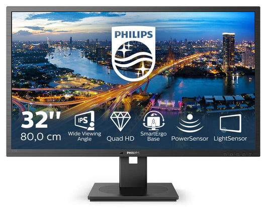 PHILIPS 325B1L - 32" QHD monitor, height adjustable, 2560x1440, 75Hz, HDMI, DisplayPort, USB hub, black