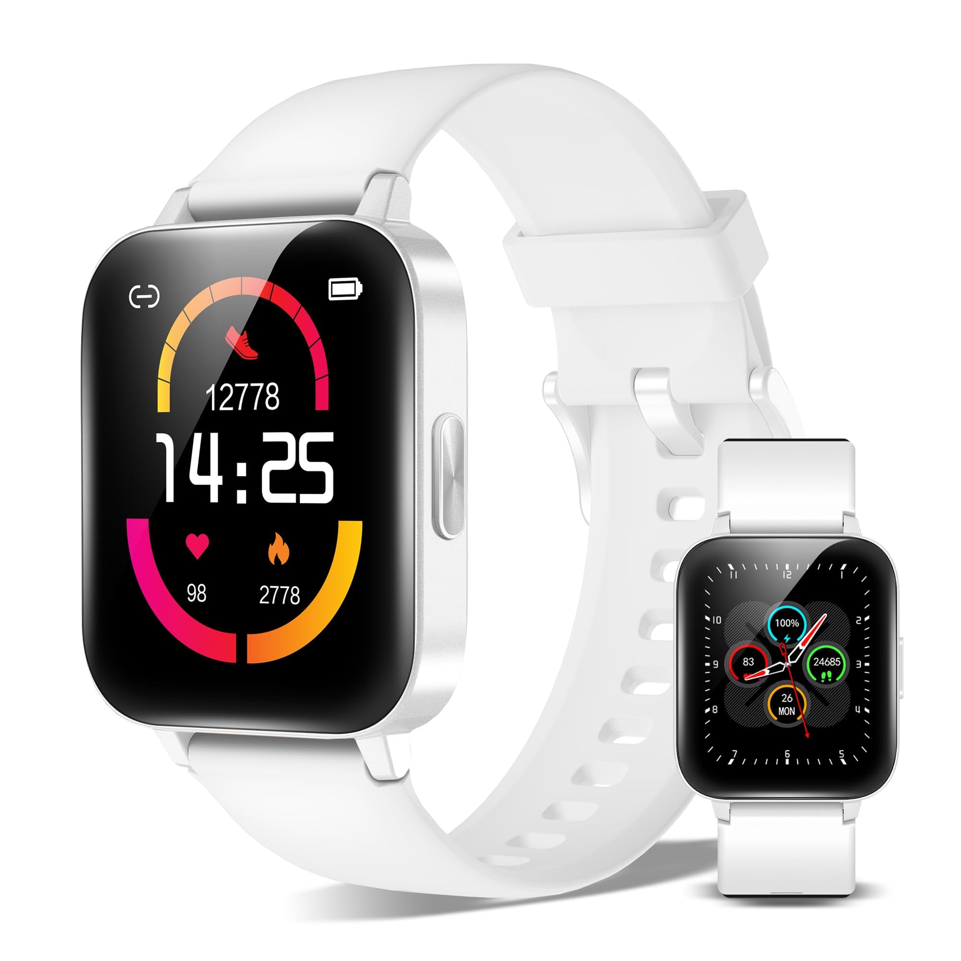 XINJI viedpulkstenis C1 - Bluetooth 5.0, 1.69" skārienekrāns, pulsa/asins skābekļa mērīšana, 5ATM ūdensizturīgs, balts