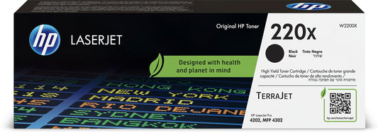 HP 220X Black Original LaserJet Toner Cartridge - High yield, sharp prints, compatible with HP LaserJet printers.
