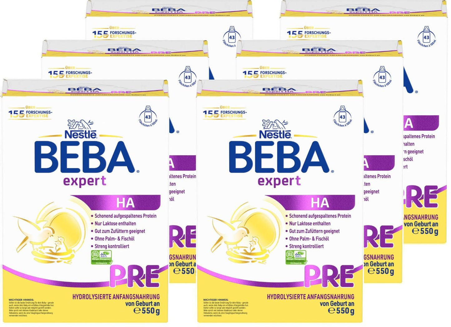 Alerģiju mazinošs sākuma maisījums BEBA expert HA PRE, hidrolizēts no dzimšanas, 6 x 550g