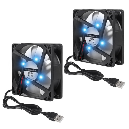 AITRIP 2PCS 80mm USB Ventilators - 5V LED cooling fans for DIY PC, 3D printer, and CPU radiator cooling.