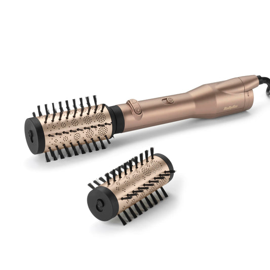 BaByliss Big Hair divi rotējoši siltā gaisa sukas, fēnu suka ar jonu tehnoloģiju, 2 uzgaļi vidējiem līdz gariem matiem, šampanieša krāsā, AS952E